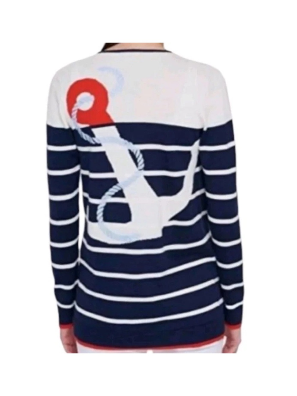 Tantrums Nautical Sweater Womens Size M Anchors Away Open Front Knit Cardigan
